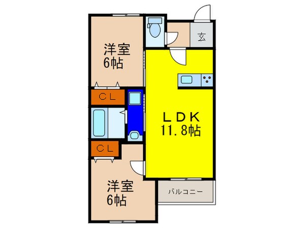 プレジール高取山町B棟の物件間取画像